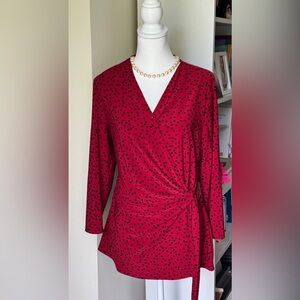 Red Polka Dot Faux Wrap Top